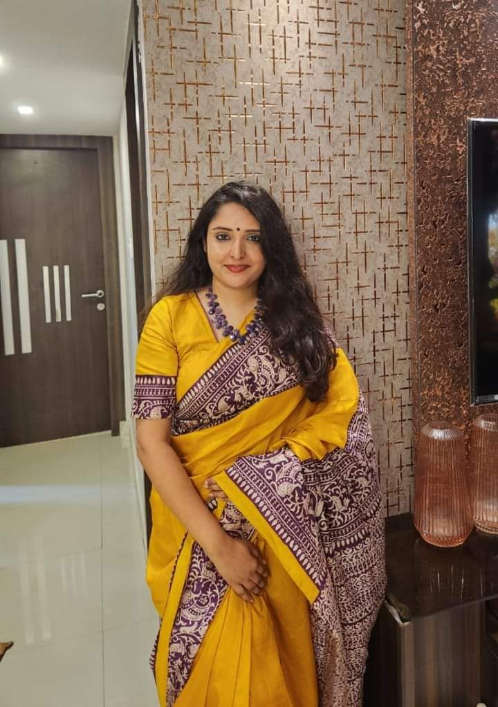 Pure Tussar silk saree in mustard yellow with traditional maroon border and ethnic design