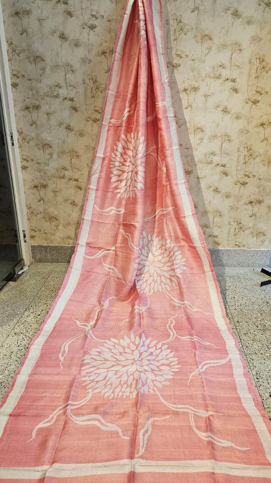 Soft Pink Bishnupuri Silk Saree with Floral Motif and Elegant Border